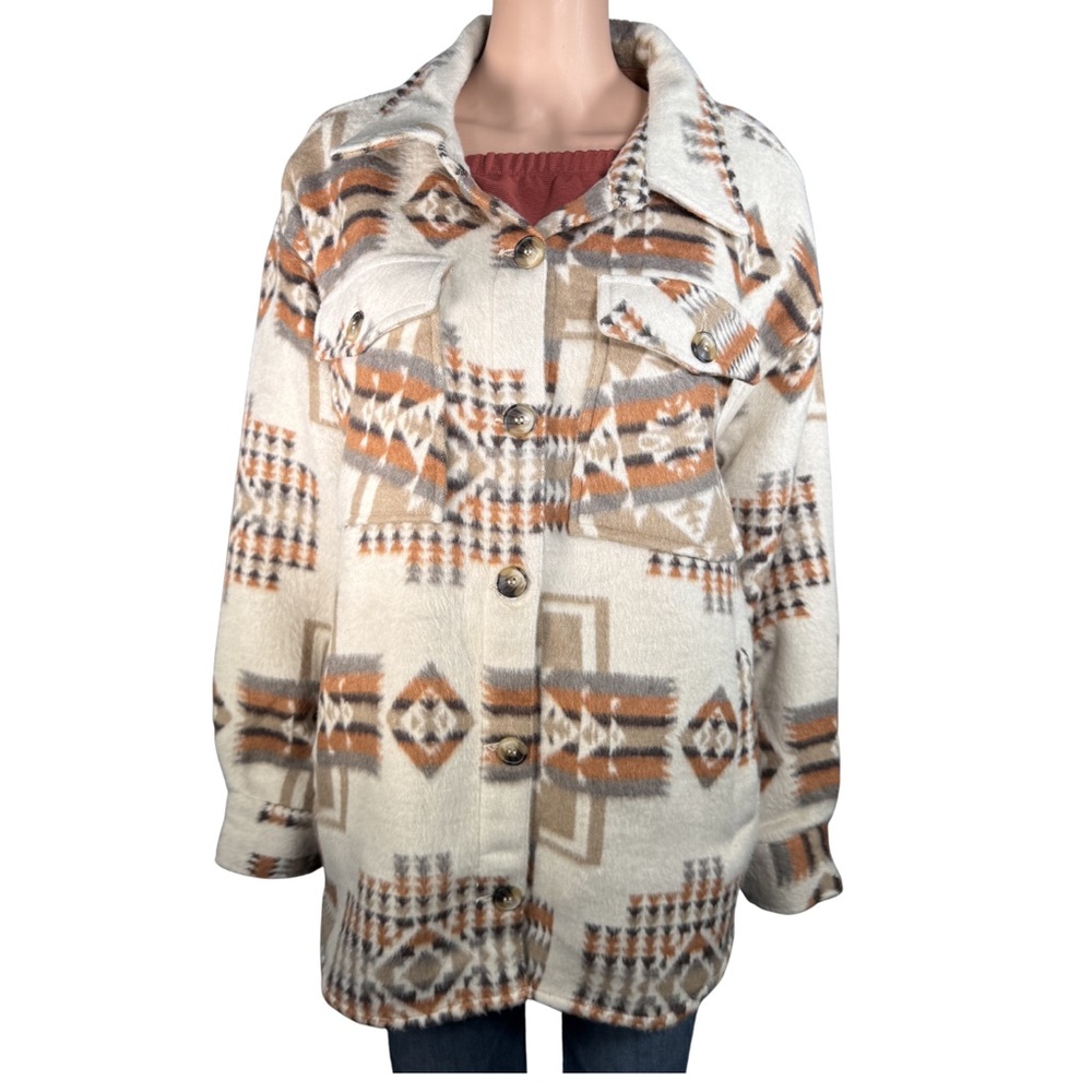 Ashley by 26 International Aztec Print Wool-Blend Shacket Jacket Size L NEW